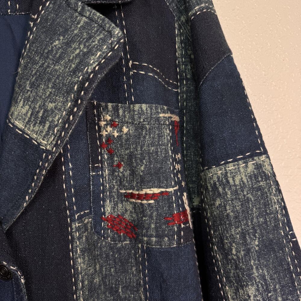 Free People Open Studio Duster Women XS/S Patchwork Denim Embroidered Boho Coat - Picture 6 of 13